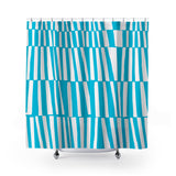 Thora Stripes Abstract Mid-Century Shower Curtain in Turquoise