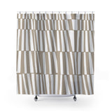 Thora Stripes Abstract Mid-Century Shower Curtain in Beige - view 2