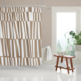Thora Stripes Abstract Mid-Century Shower Curtain in Beige
