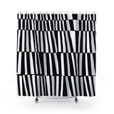 Thora Stripes Abstract Mid-Century Shower Curtain in Black - view 2