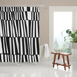 Thora Stripes Abstract Mid-Century Shower Curtain in Black
