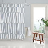 Thora Stripes Abstract Mid-Century Shower Curtain in Gray