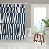 Thora Stripes Abstract Mid-Century Shower Curtain in Navy