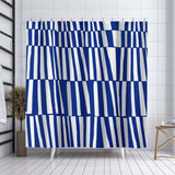 Thora Stripes Abstract Mid-Century Shower Curtain in Navy - view 4
