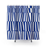 Thora Stripes Abstract Mid-Century Shower Curtain in Navy - view 2