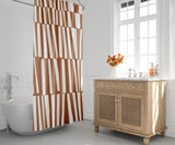 Thora Stripes Abstract Mid-Century Shower Curtain in Orange - view 3