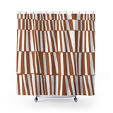 Thora Stripes Abstract Mid-Century Shower Curtain in Orange - view 2