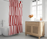 Thora Stripes Abstract Mid-Century Shower Curtain in Red - view 3