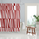 Thora Stripes Abstract Mid-Century Shower Curtain in Red