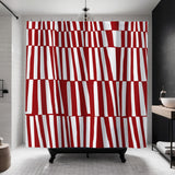 Thora Stripes Abstract Mid-Century Shower Curtain in Red - view 4