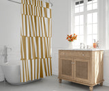 Thora Stripes Abstract Mid-Century Shower Curtain in Yellow - view 3