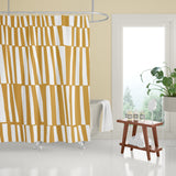 Thora Stripes Abstract Mid-Century Shower Curtain in Yellow