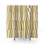 Thora Stripes Abstract Mid-Century Shower Curtain in Yellow - view 2