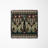 Tia Folksy Tiger Cotton Blend Blanket Throw in Black, Green, Red and Teal, laid flat