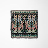 Tia Folksy Tiger Cotton Blend Blanket Throw in Black, Pink, Green and Teal, laid flat