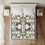 Tuk Leopard Cotton Blend Blanket Throw in Beige, Green and Off-White, laid flat