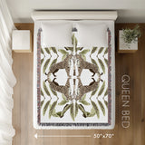 Tuk Leopard Cotton Blend Blanket Throw in Beige, Green and Off-White, laid flat