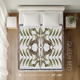 Tuk Leopard Cotton Blend Blanket Throw in Beige, Green and Off-White, laid flat