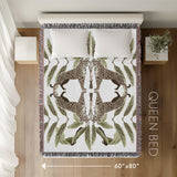 Tuk Leopard Cotton Blend Blanket Throw in Beige, Green and Off-White, laid flat