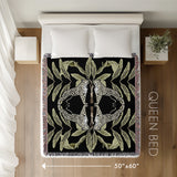 Tuk Leopard Cotton Blend Blanket Throw in Black, Beige and Off-White, laid flat