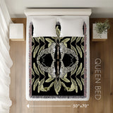 Tuk Leopard Cotton Blend Blanket Throw in Black, Beige and Off-White, laid flat