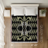 Tuk Leopard Cotton Blend Blanket Throw in Black, Beige and Off-White, laid flat