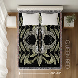Tuk Leopard Cotton Blend Blanket Throw in Black, Beige and Off-White, laid flat