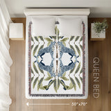 Tuk Leopard Cotton Blend Blanket Throw in Blue, Green and Off-White, laid flat