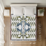 Tuk Leopard Cotton Blend Blanket Throw in Blue, Green and Off-White, laid flat