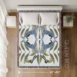 Tuk Leopard Cotton Blend Blanket Throw in Blue, Green and Off-White, laid flat