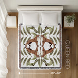 Tuk Leopard Cotton Blend Blanket Throw in Green, Burnt Orange and Off-White, laid flat