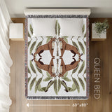 Tuk Leopard Cotton Blend Blanket Throw in Green, Burnt Orange and Off-White, laid flat