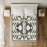 Tuk Leopard Cotton Blend Blanket Throw in Black, Green and Off-White, laid flat