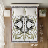 Tuk Leopard Cotton Blend Blanket Throw in Black, Green and Off-White, laid flat