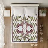 Tuk Leopard Cotton Blend Blanket Throw in Pink, Green and Off-White, laid flat