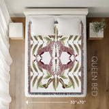Tuk Leopard Cotton Blend Blanket Throw in Pink, Green and Off-White, laid flat