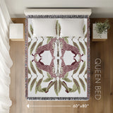 Tuk Leopard Cotton Blend Blanket Throw in Pink, Green and Off-White, laid flat