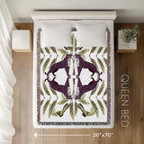 Tuk Leopard Cotton Blend Blanket Throw in Purple, Green and Off-White, laid flat