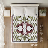 Tuk Leopard Cotton Blend Blanket Throw in Red, Green and Off-White, laid flat