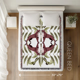 Tuk Leopard Cotton Blend Blanket Throw in Red, Green and Off-White, laid flat