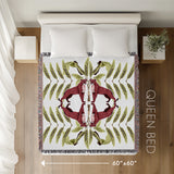 Tuk Leopard Cotton Blend Blanket Throw in Red, Green and Off-White, laid flat