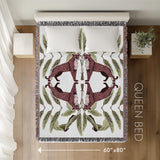 Tuk Leopard Cotton Blend Blanket Throw in Red, Green and Off-White, laid flat