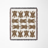 Usha Tibetan Tiger Cotton Blend Blanket Throw in Beige and Off-White, full view