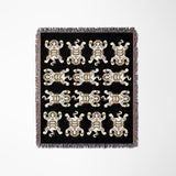 Usha Tibetan Tiger Cotton Blend Blanket Throw in Black and Off-White, full view
