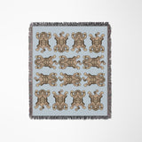 Usha Tibetan Tiger Cotton Blend Blanket Throw in Blue and Off-White, full view