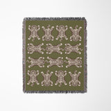 Usha Tibetan Tiger Cotton Blend Blanket Throw in Chartreuse and Off-White, full view