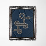 Vanjo Snake Cotton Blend Blanket Throw in Blue, Black and Off-White, full view