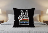 Victory Hand Sign Square Throw Pillow in Black - Size 16x16