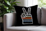 Victory Hand Sign Square Throw Pillow in Black - Size 16x16