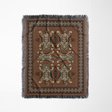 Voha Tibetan Tiger Cotton Blend Blanket Throw in Orange, Beige and Burnt Orange, full view